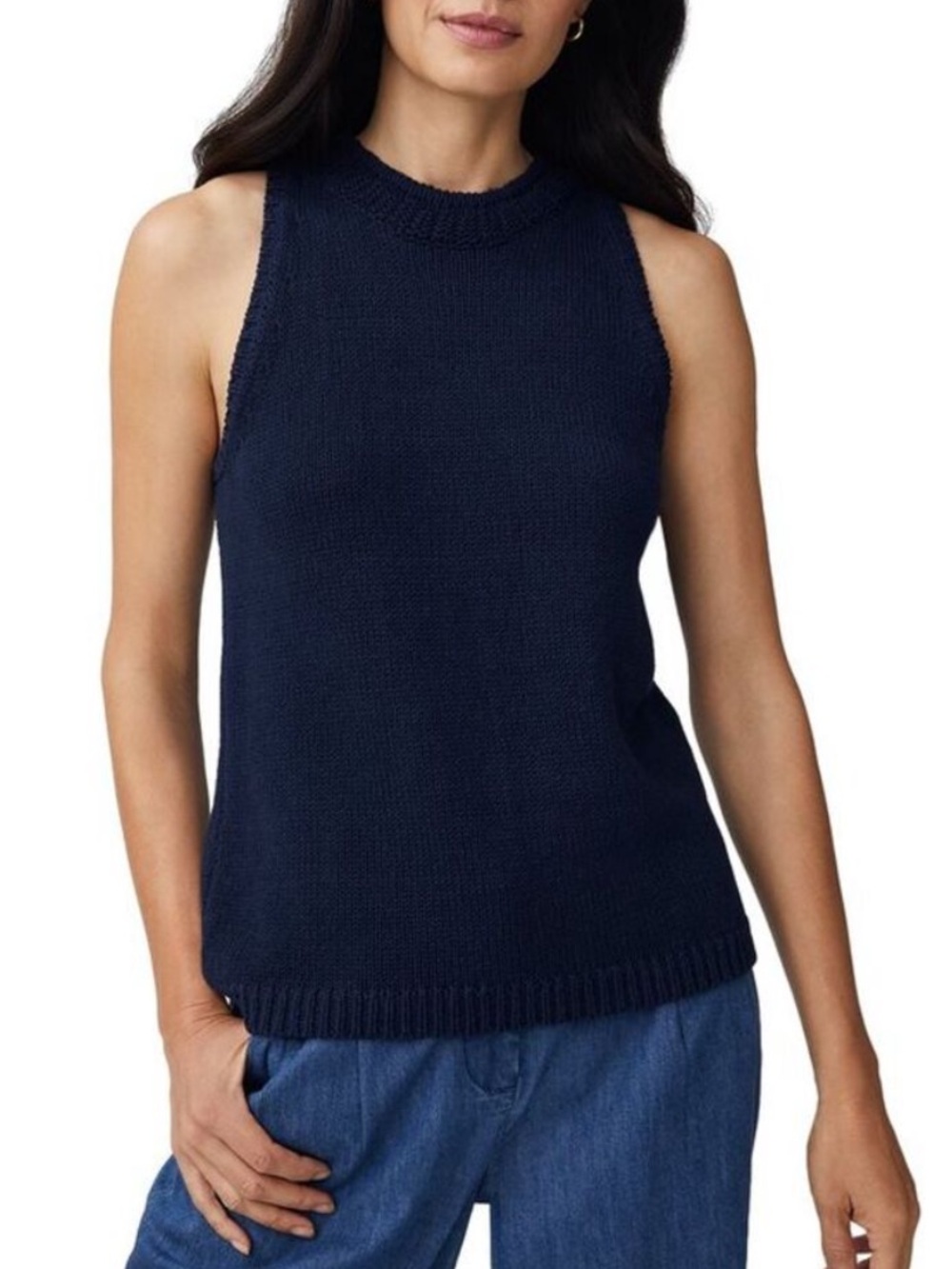 J McLaughlin Felicity Sleeveless Sweater Linen Cotton Coastal Preppy Navy NEW XL